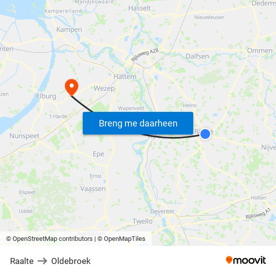 Raalte to Oldebroek map