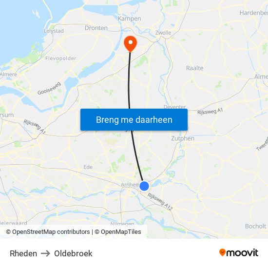 Rheden to Oldebroek map