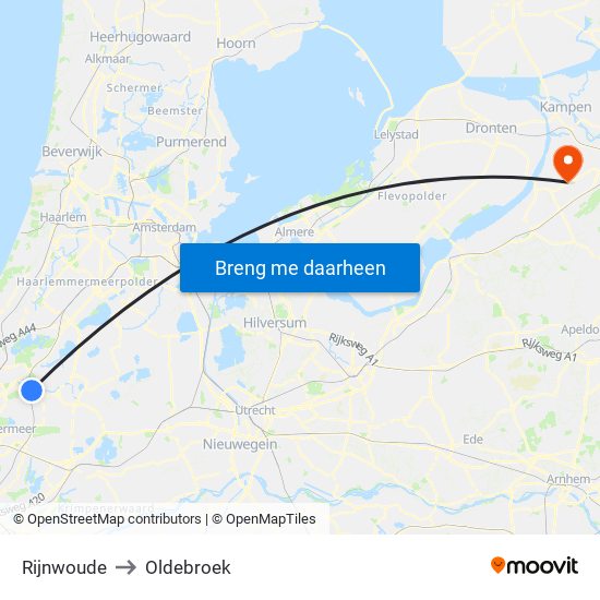 Rijnwoude to Oldebroek map