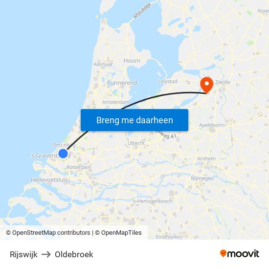 Rijswijk to Oldebroek map