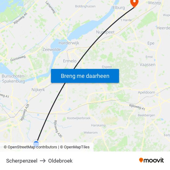 Scherpenzeel to Oldebroek map