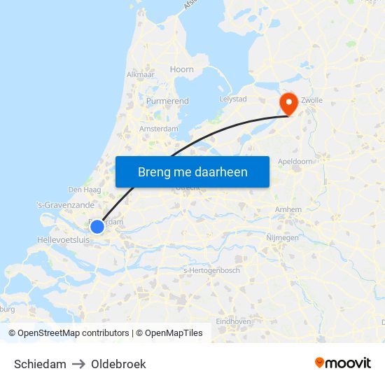 Schiedam to Oldebroek map