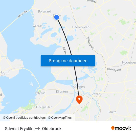 Sdwest Fryslân to Oldebroek map