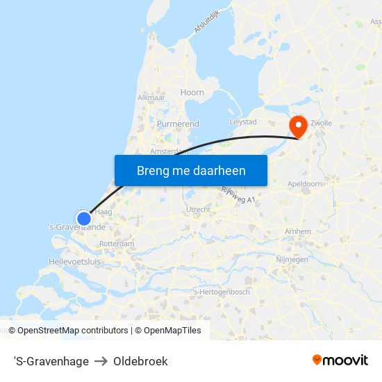 'S-Gravenhage to Oldebroek map