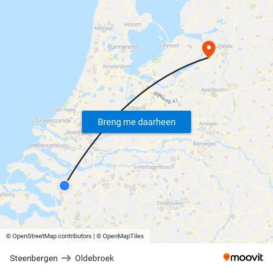 Steenbergen to Oldebroek map