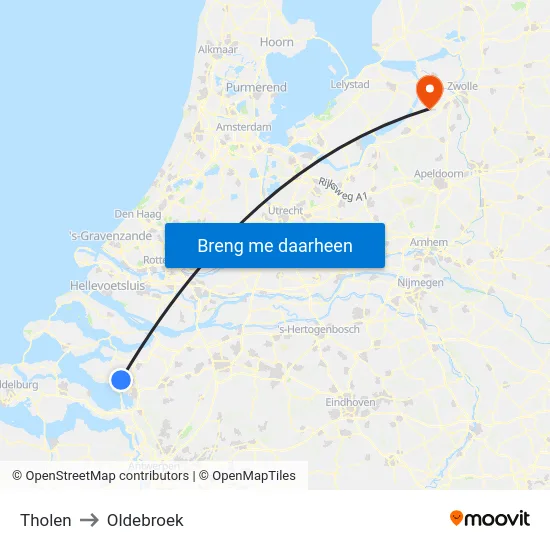 Tholen to Oldebroek map