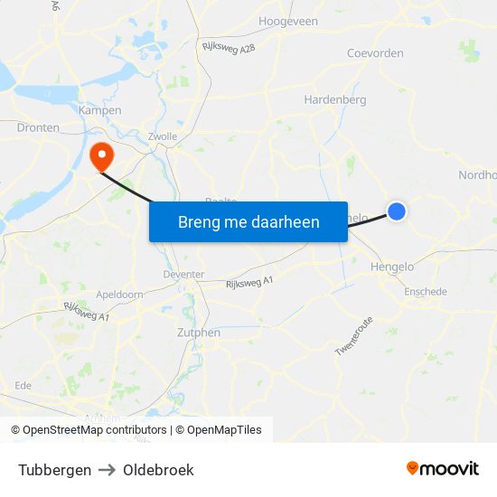 Tubbergen to Oldebroek map