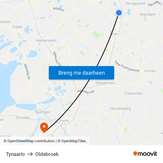Tynaarlo to Oldebroek map