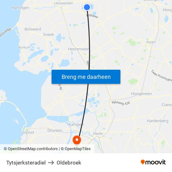 Tytsjerksteradiel to Oldebroek map