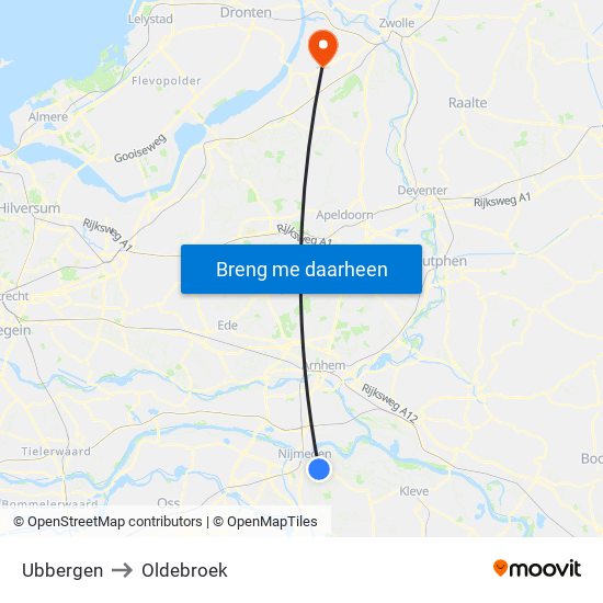 Ubbergen to Oldebroek map