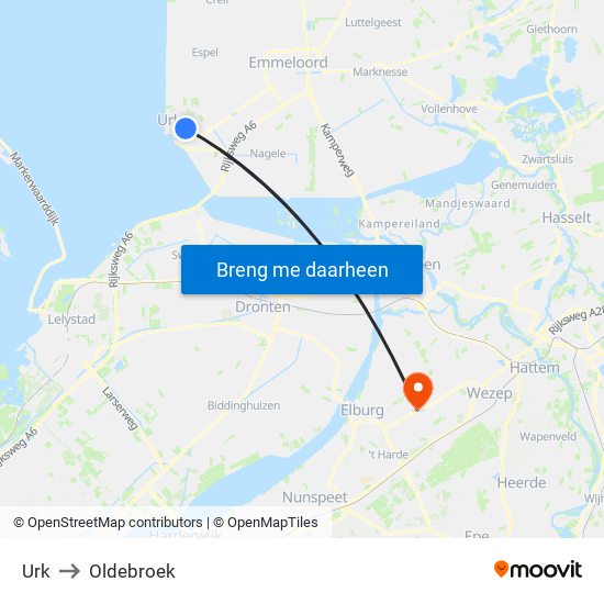 Urk to Oldebroek map