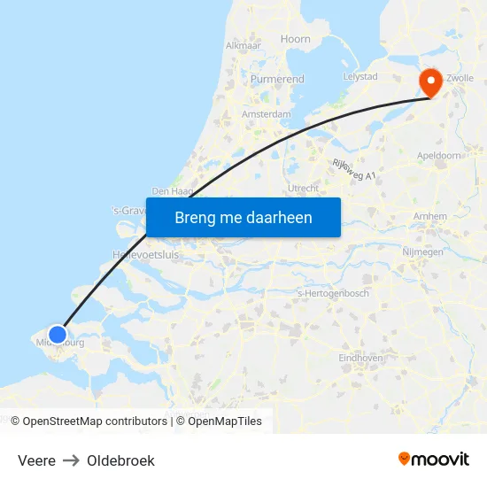 Veere to Oldebroek map