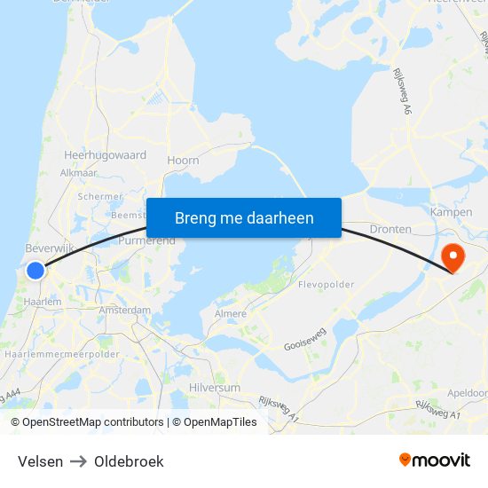 Velsen to Oldebroek map