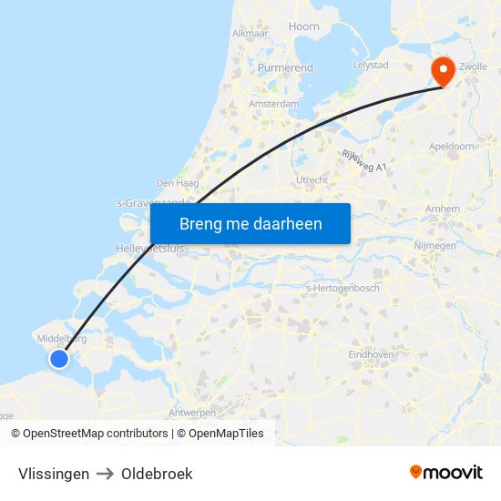 Vlissingen to Oldebroek map