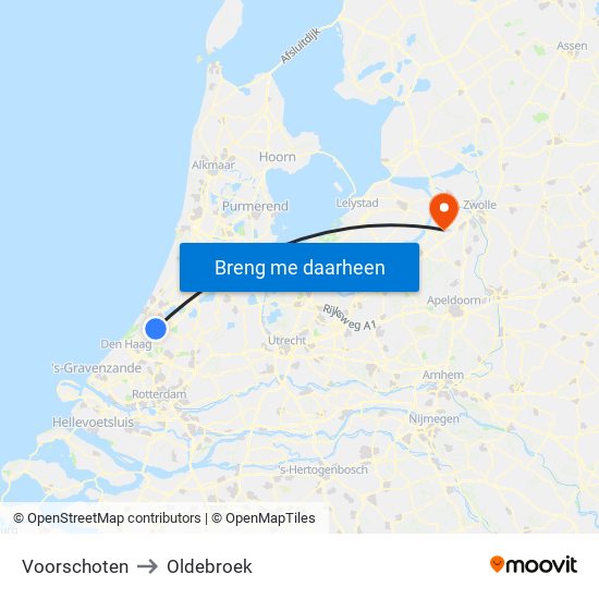 Voorschoten to Oldebroek map