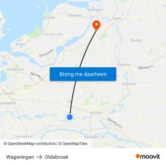 Wageningen to Oldebroek map