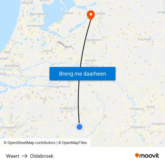 Weert to Oldebroek map