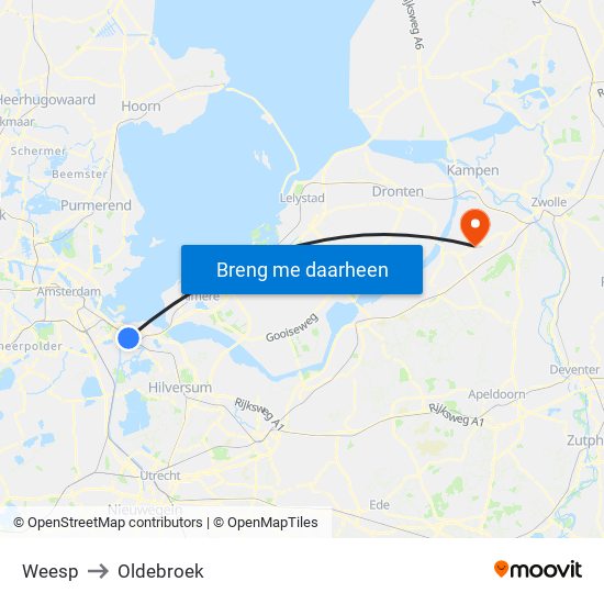 Weesp to Oldebroek map