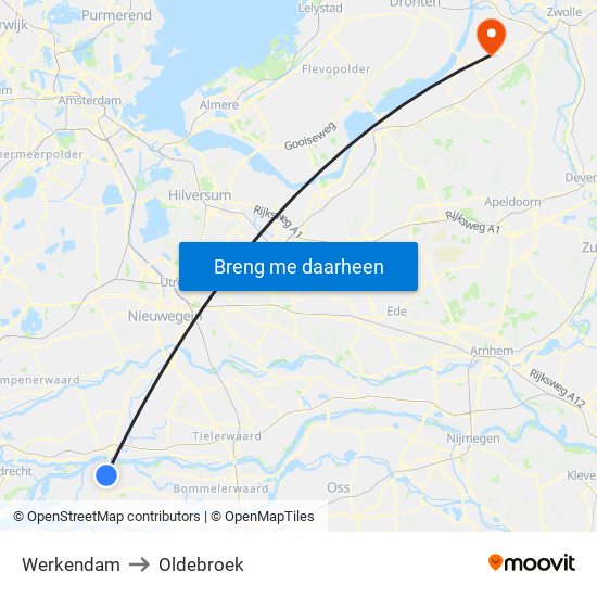 Werkendam to Oldebroek map