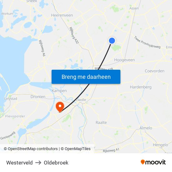 Westerveld to Oldebroek map