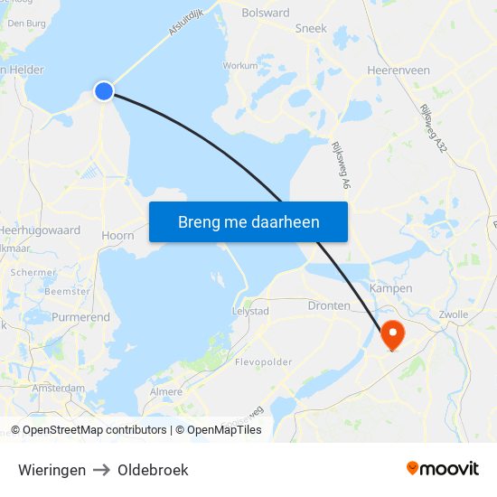 Wieringen to Oldebroek map