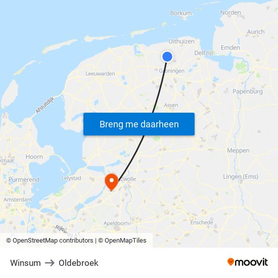 Winsum to Oldebroek map