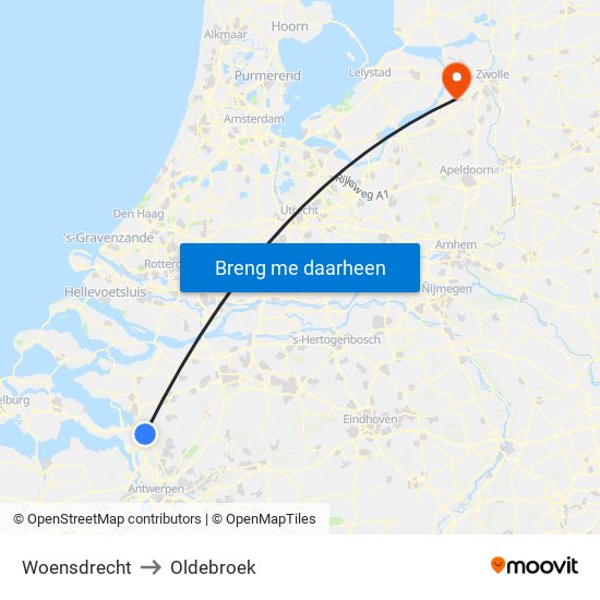 Woensdrecht to Oldebroek map