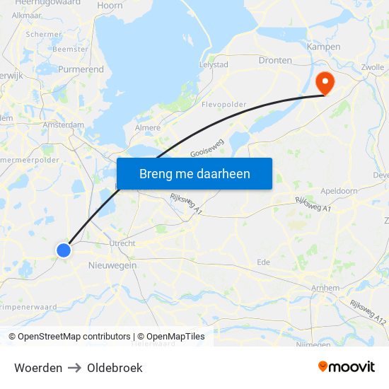 Woerden to Oldebroek map