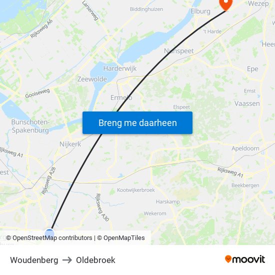 Woudenberg to Oldebroek map