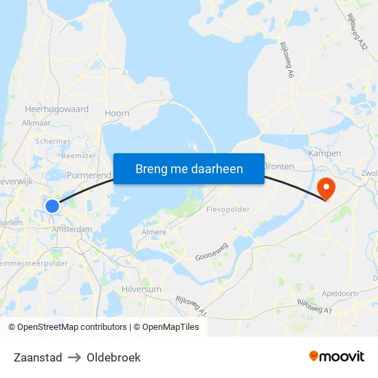 Zaanstad to Oldebroek map