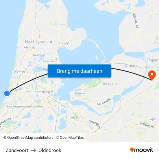 Zandvoort to Oldebroek map