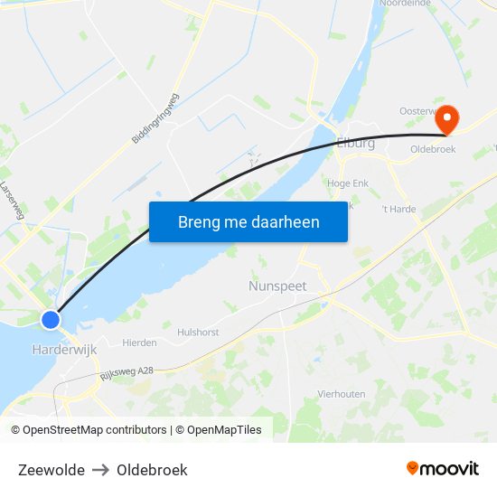 Zeewolde to Oldebroek map