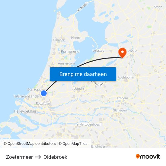 Zoetermeer to Oldebroek map