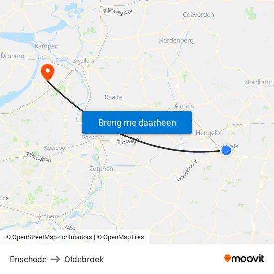 Enschede to Oldebroek map