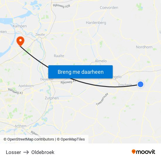 Losser to Oldebroek map