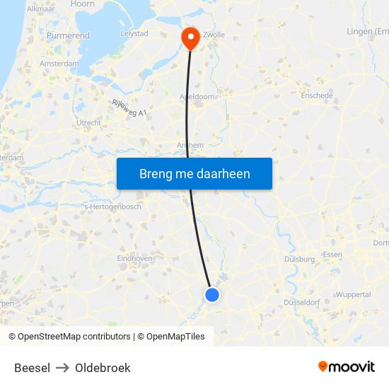 Beesel to Oldebroek map