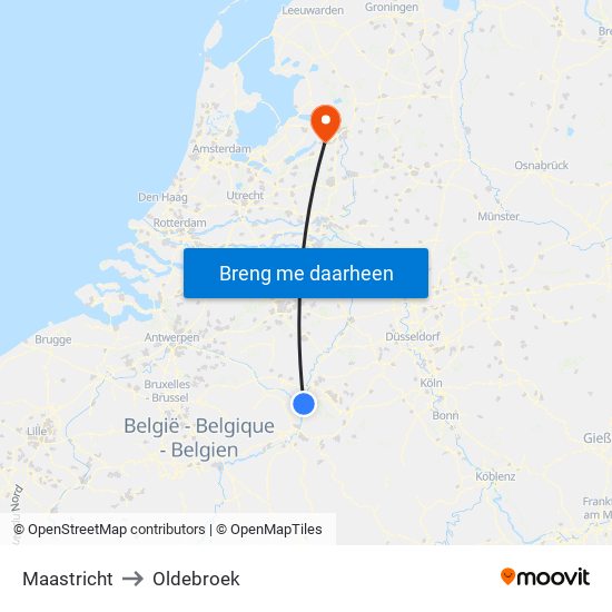 Maastricht to Oldebroek map