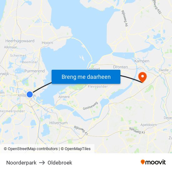 Noorderpark to Oldebroek map