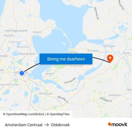 Amsterdam Centraal to Oldebroek map