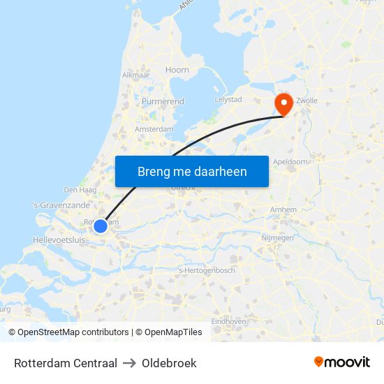 Rotterdam Centraal to Oldebroek map