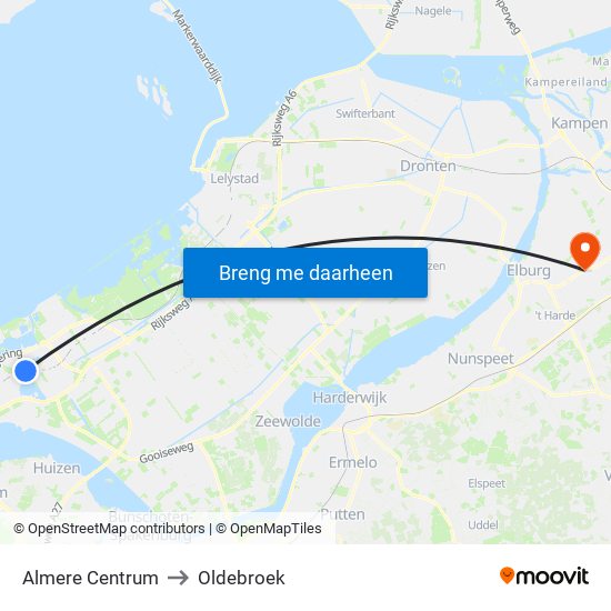 Almere Centrum to Oldebroek map