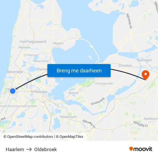 Haarlem to Oldebroek map