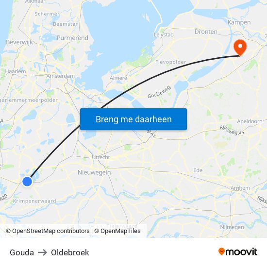 Gouda to Oldebroek map