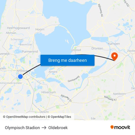 Olympisch Stadion to Oldebroek map