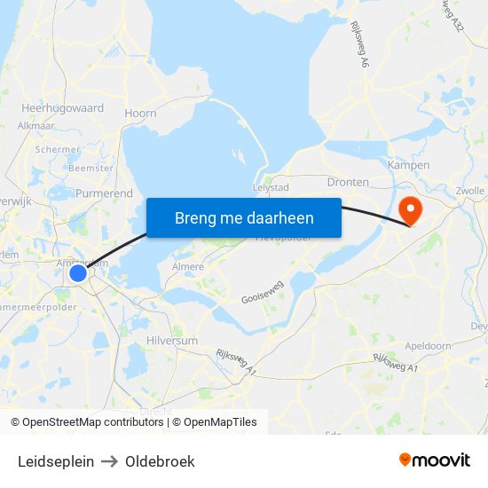 Leidseplein to Oldebroek map