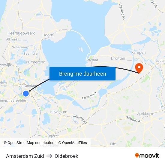 Amsterdam Zuid to Oldebroek map