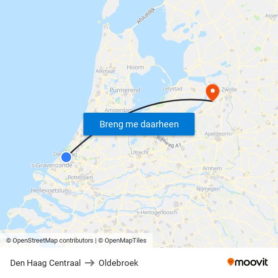 Den Haag Centraal to Oldebroek map