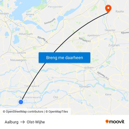 Aalburg to Olst-Wijhe map