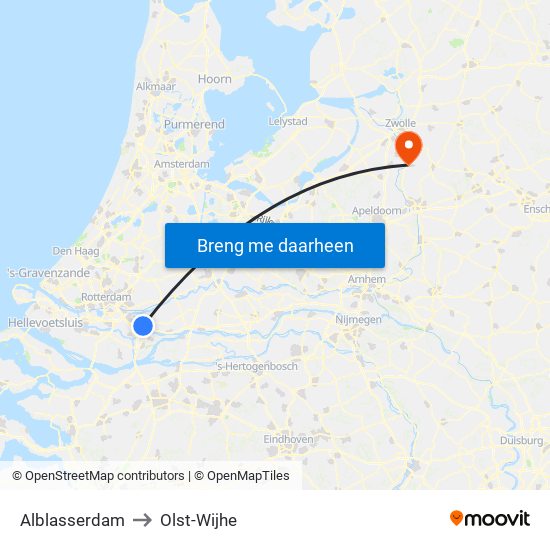 Alblasserdam to Olst-Wijhe map