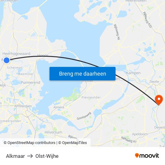 Alkmaar to Olst-Wijhe map